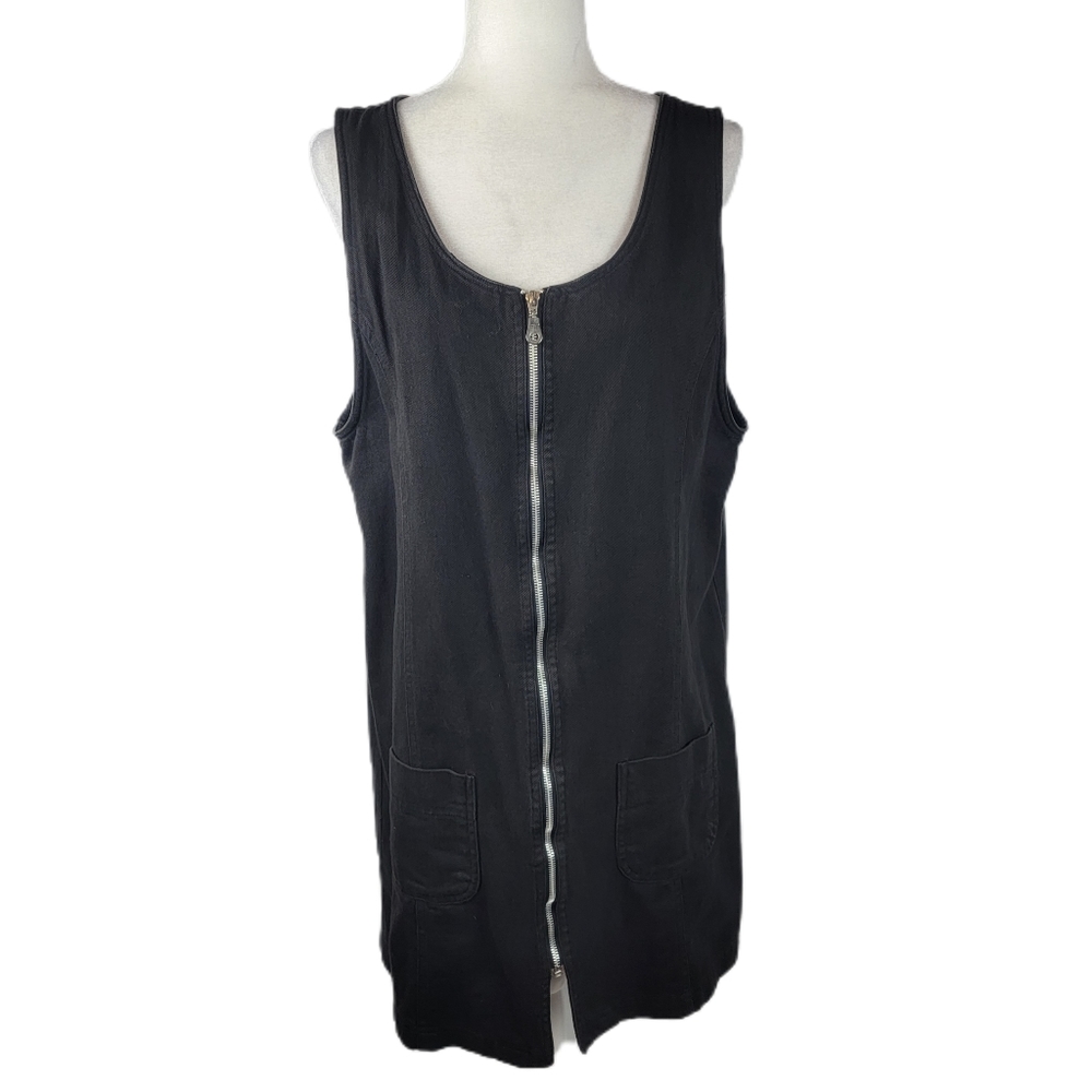 U M & Company 90s Y2K Black Zip Up Sleeveless Dress with Pockets Large